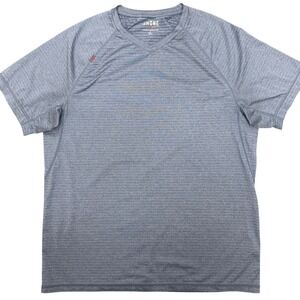 Rhone Reign Sentry V-Neck Training Shirt Mens Large Blue Heather Stripe Raglan